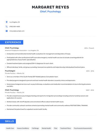 Chief, Psychology Resume