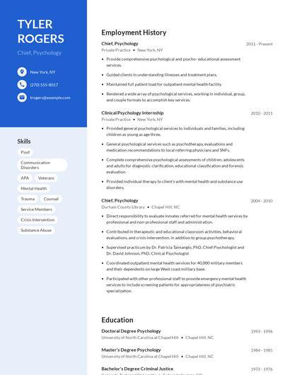 Chief, Psychology Resume