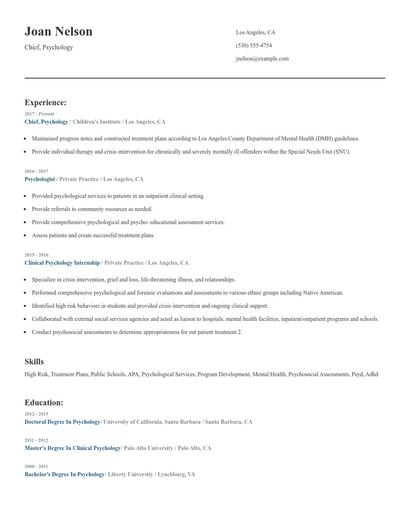 Chief, Psychology Resume