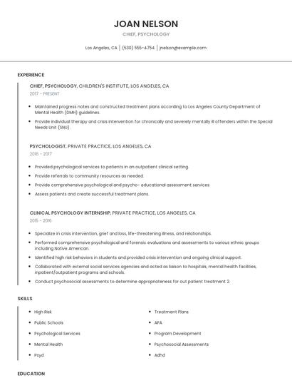 Chief, Psychology Resume