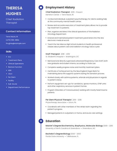 Chief Radiation Therapist Resume