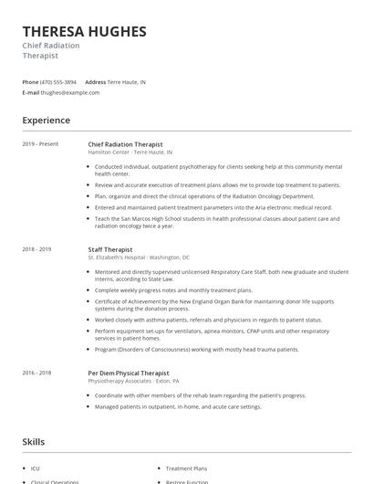 Chief Radiation Therapist Resume