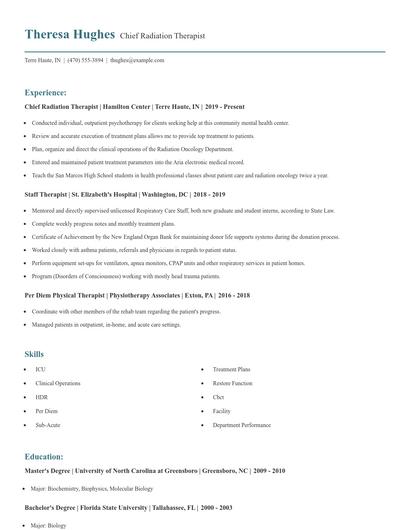 Chief Radiation Therapist Resume