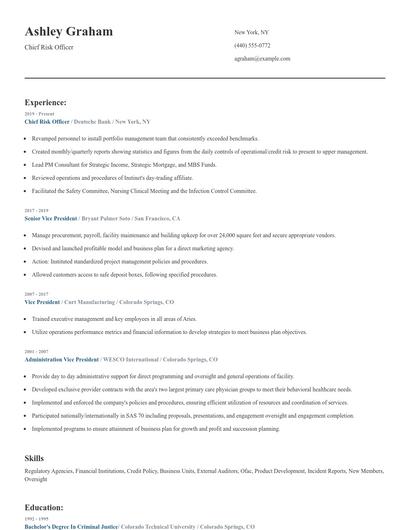 Chief Risk Officer Resume