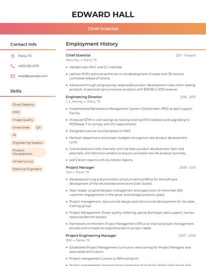 Chief Scientist Resume