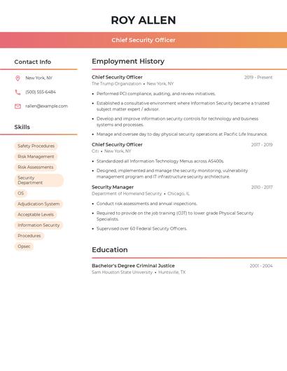 Chief Security Officer Resume