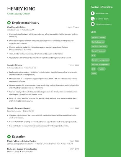 Chief Security Officer Resume