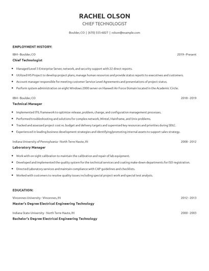 Chief Technologist Resume