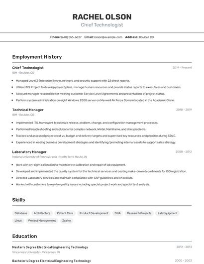 Chief Technologist Resume