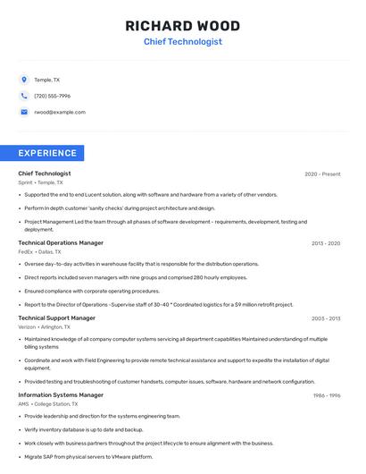 Chief Technologist Resume