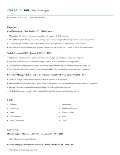 Chief Technologist Resume