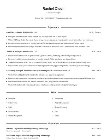 Chief Technologist Resume