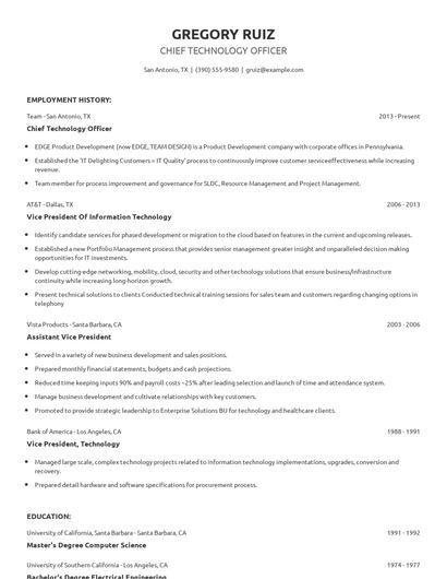 Chief Technology Officer Resume