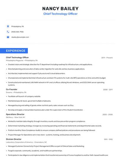 Chief Technology Officer Resume