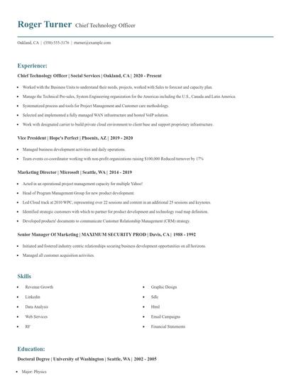 Chief Technology Officer Resume