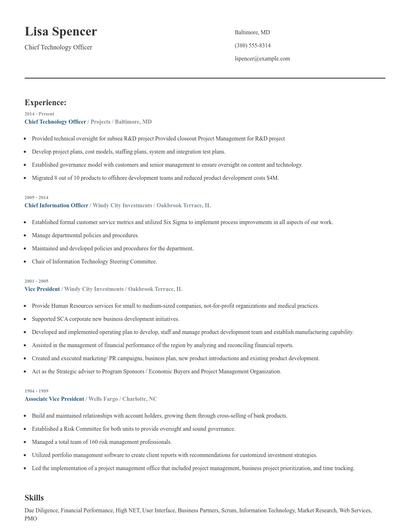 Chief Technology Officer Resume