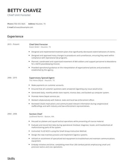 Chief Unit Forester Resume