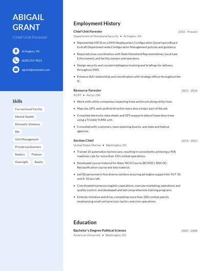 Chief Unit Forester Resume
