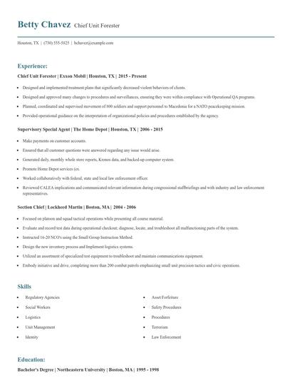 Chief Unit Forester Resume