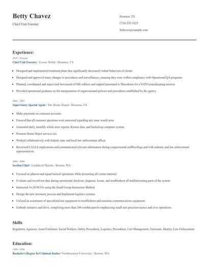 Chief Unit Forester Resume