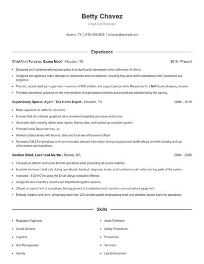 Chief Unit Forester Resume
