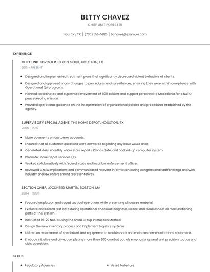 Chief Unit Forester Resume