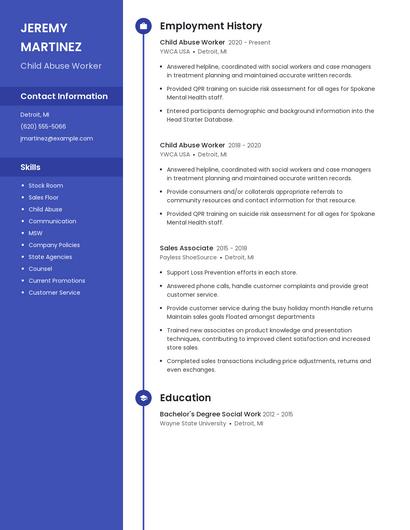 Child Abuse Worker Resume