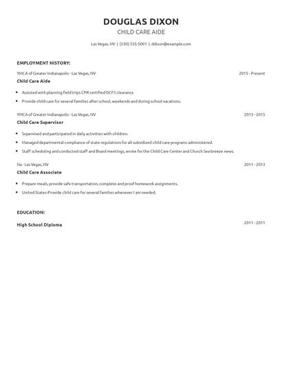 Child Care Aide Resume