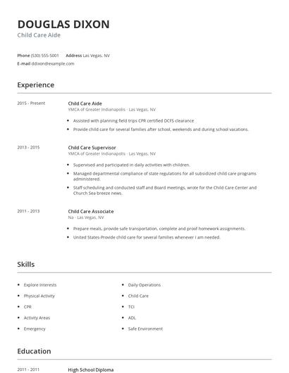 Child Care Aide Resume