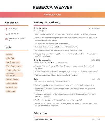 Child Care Aide Resume