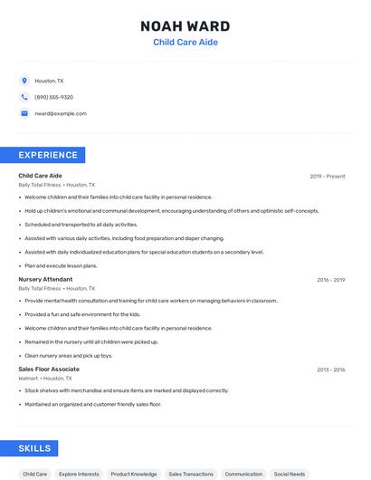 Child Care Aide Resume