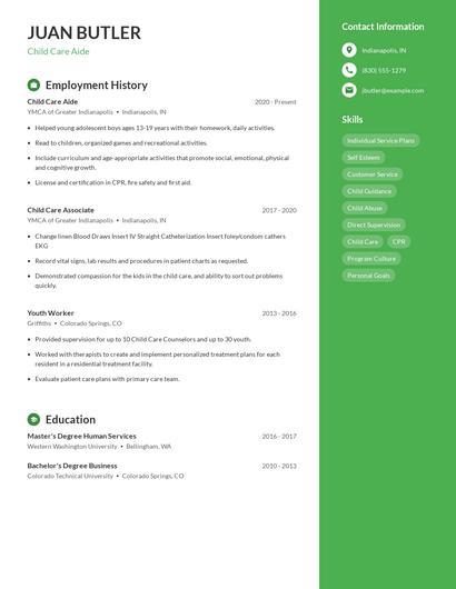 Child Care Aide Resume