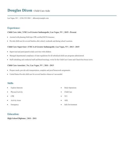 Child Care Aide Resume
