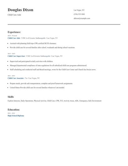 Child Care Aide Resume