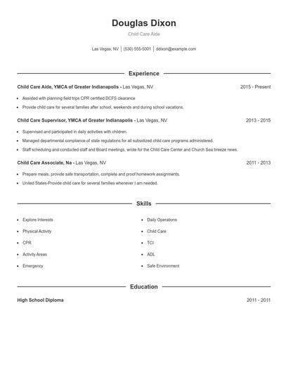 Child Care Aide Resume