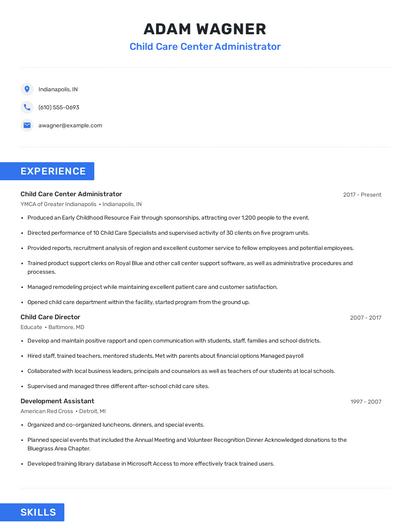 Child Care Center Administrator Resume