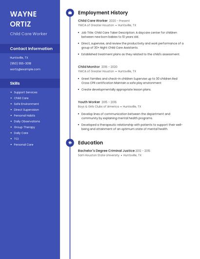 Child Care Worker Resume