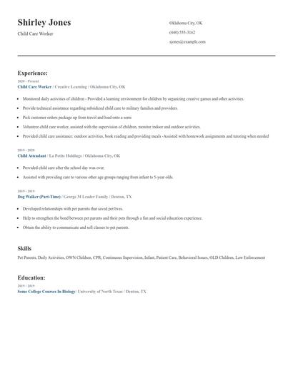 Child Care Worker Resume