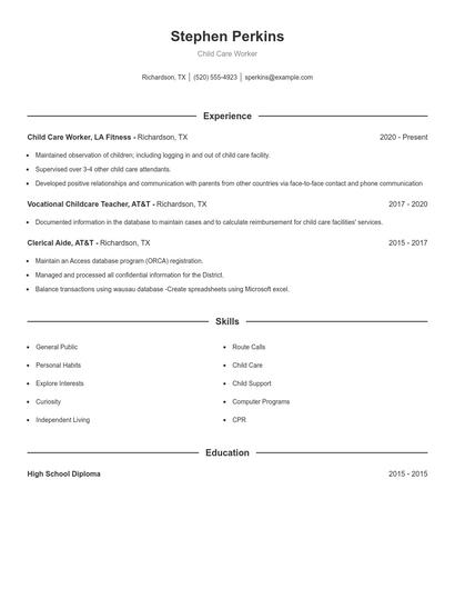 Child Care Worker Resume