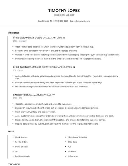Child Care Worker Resume