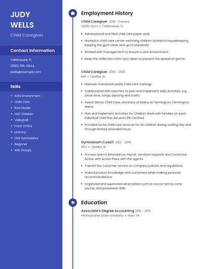 Child Caregiver Resume