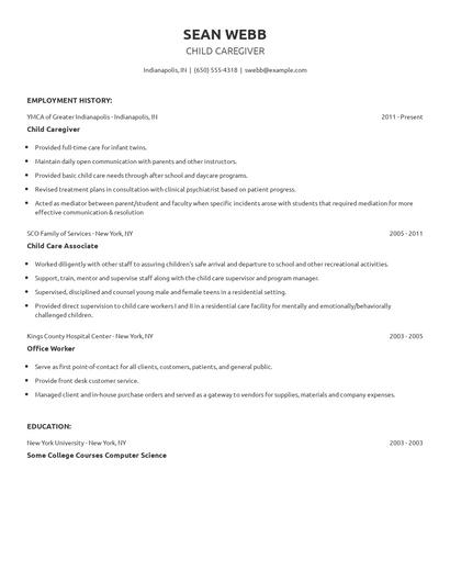 Child Caregiver Resume