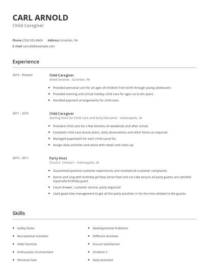 Child Caregiver Resume