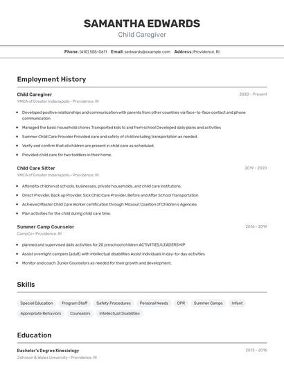 Child Caregiver Resume