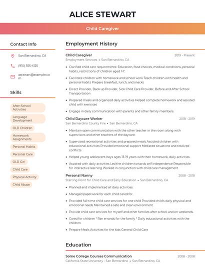 Child Caregiver Resume