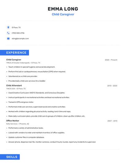 Child Caregiver Resume