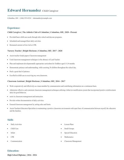 Child Caregiver Resume