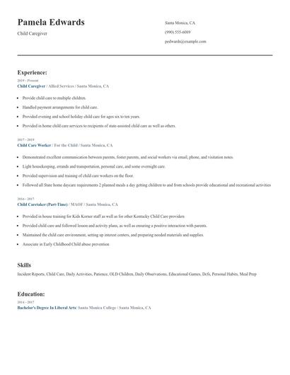 Child Caregiver Resume