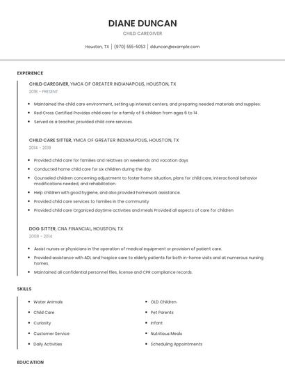 Child Caregiver Resume