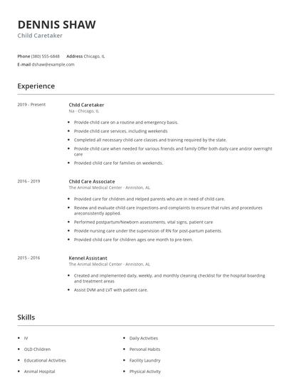 Child Caretaker Resume